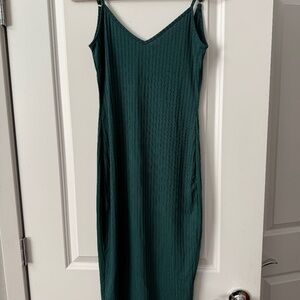 NWOT SHEIN Green Ribbed Bodycon Slip Dress Women’s M Spaghetti Strap Midi